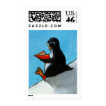 Penguin in glasses reading a book fun art postage