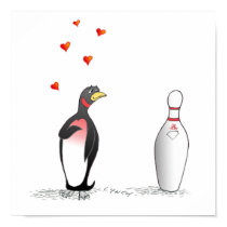 Penguin in Love with Bowling Pin Print