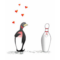 Penguin in Love with Bowling Pin t-shirts