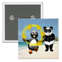 PENGUIN JUGGLING DUCKS PANDA BEAR DISAPPROVING PINBACK BUTTONS