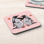 Penguin Love Personalized Coaster Set cork coasters