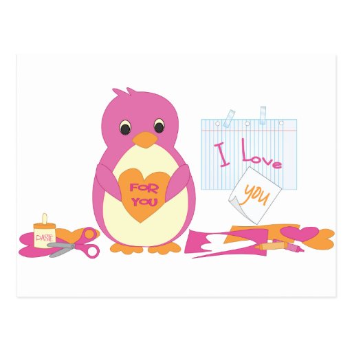 Penguin Making Valentines Postcard