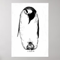 Penguin mother and chick print