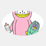 Penguin Mother Holding Baby and Bottle Oval Sticker