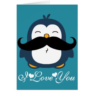 Penguin Mustache Trend I Love You Card