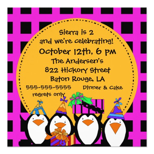 Penguin Party Customized Birthday Invitations