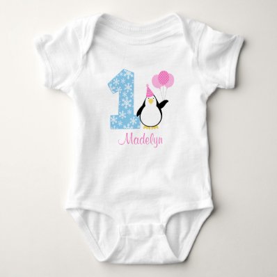 Penguin Pink Blue Girl Winter Onederland Birthday Infant Creeper