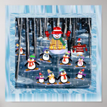 Penguin Skaters Print on Canvas
