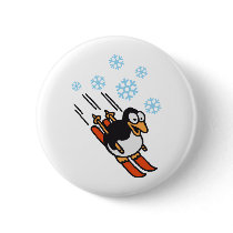 Penguin ski pinback buttons