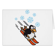 Penguin ski greeting card