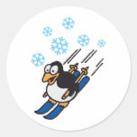 Penguin ski round stickers