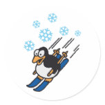 Penguin ski round stickers