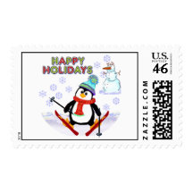 Penguin Skier Postage Stamps