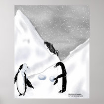 Penguin Snowball Fight Print