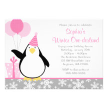 Penguin Snowflakes Winter Onederland Birthday Personalized Announcement