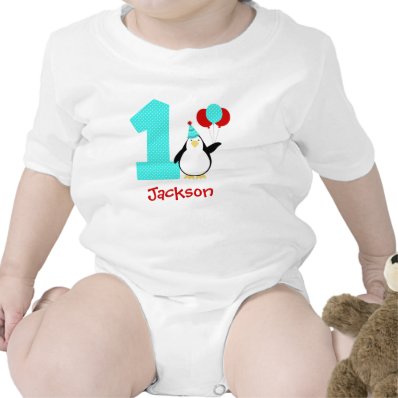 Penguin Teal Red Boy Winter Onederland Birthday Tshirts