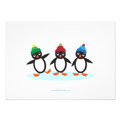 Penguin Trio Boys Ice Skating Birthday Party Personalized Announcement