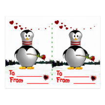 Penguin Valentine Bowlers Post Card