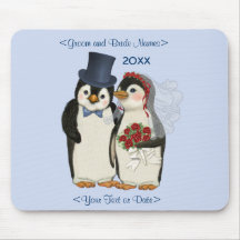 Penguin Wedding Bride and Groom Tie - Customize Mousepad