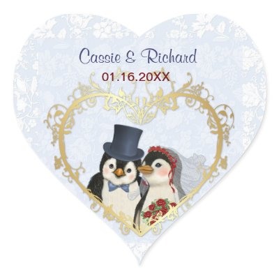 Penguin Wedding Heart - Customize Heart Stickers