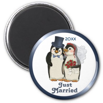 Penguin Wedding Fridge Magnet