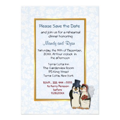 Penguin Wedding -  Rehearsal Dinner Invitation