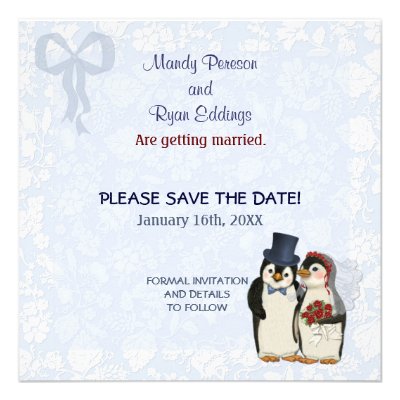 Penguin Wedding - Save the Date Personalized Announcements