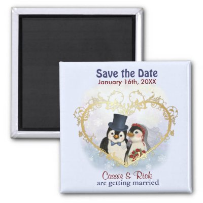 Penguin Wedding Save the Date Refrigerator Magnets