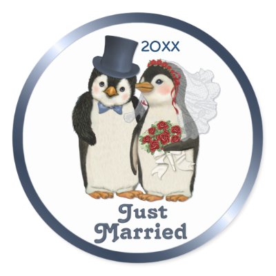 Penguin Wedding Round Sticker