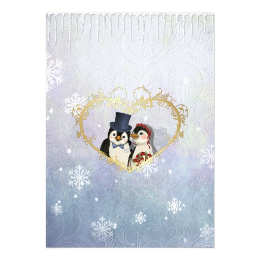 Penguin Wedding with Snowflakes - Bridal Shower Personalized Invite