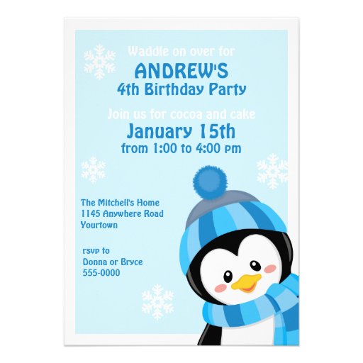 Penguin Winter Birthday Invitation