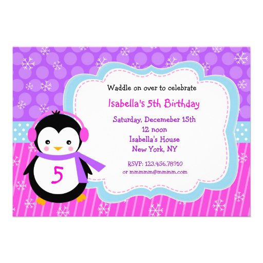 Penguin Winter Birthday Party Invitations
