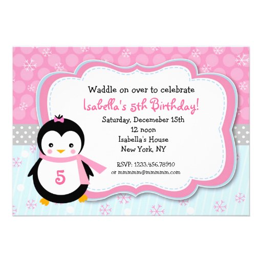 Penguin Winter Custom Birthday Party Invitations
