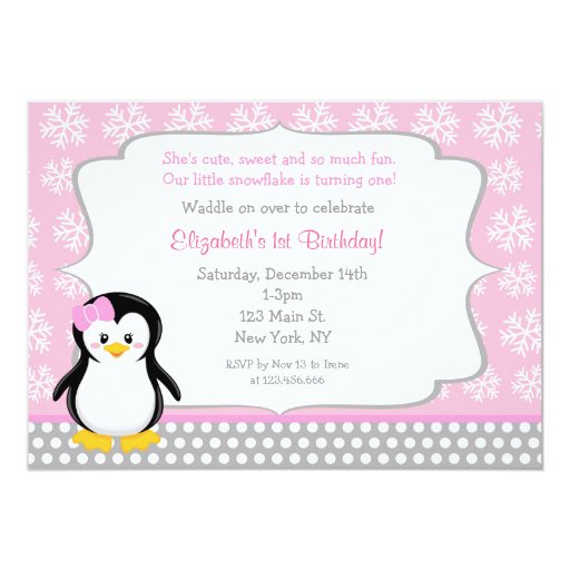 Penguin Winter ONEderland Birthday Invitations