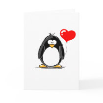 Penguin with a heart balloon greeting cards