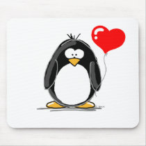 Penguin with a heart balloon mouse mat