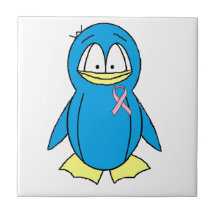 Penguin with Breast Cancer Awareness Pink Ribbon Tiles