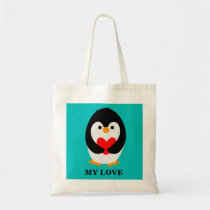 Penguin with heart bags