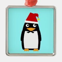 Penguin with Santa hat Christmas Ornament