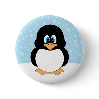 Penguin with Snowflakes Button button