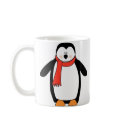 Penguin Wrapped in Red Scarf mugs by White_Wedding Penguin Wrapped in Red Scarf mugs