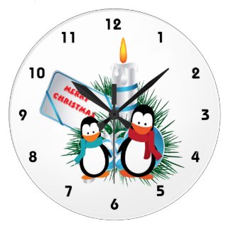 Penguins and candle Christmas custom Wall Clocks