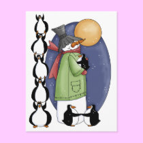 Pinguine und Schneemann postkarten