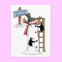 Pinguine und Schneemann postkarten