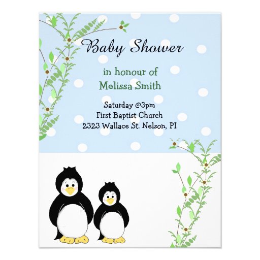 Penguins and Vines Baby Shower Invitation