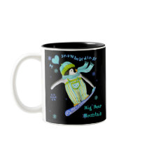 Penguins at Play, I Love Snowboarding Mug