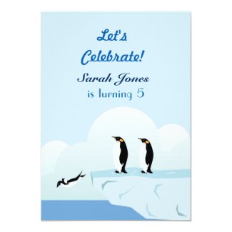 Penguins family 5x7 paper invitation card