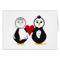 Penguins Getting Married Holding A Heart cards