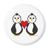 Penguins Holding A Heart magnets