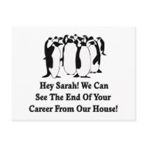 Penguins Message To Sarah Palin postcards